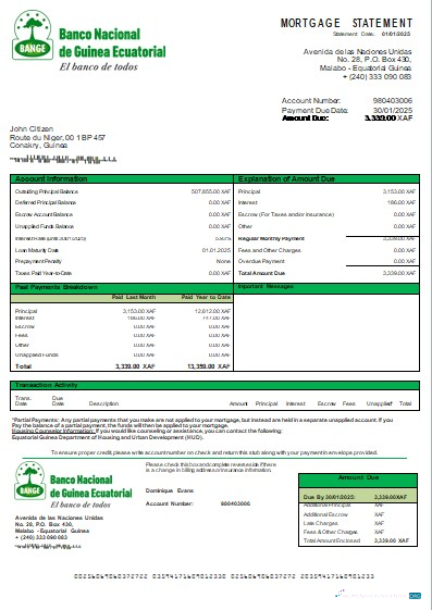 Download Equatorial Guinea National Bank bank mortgage statement scr Photoshop template